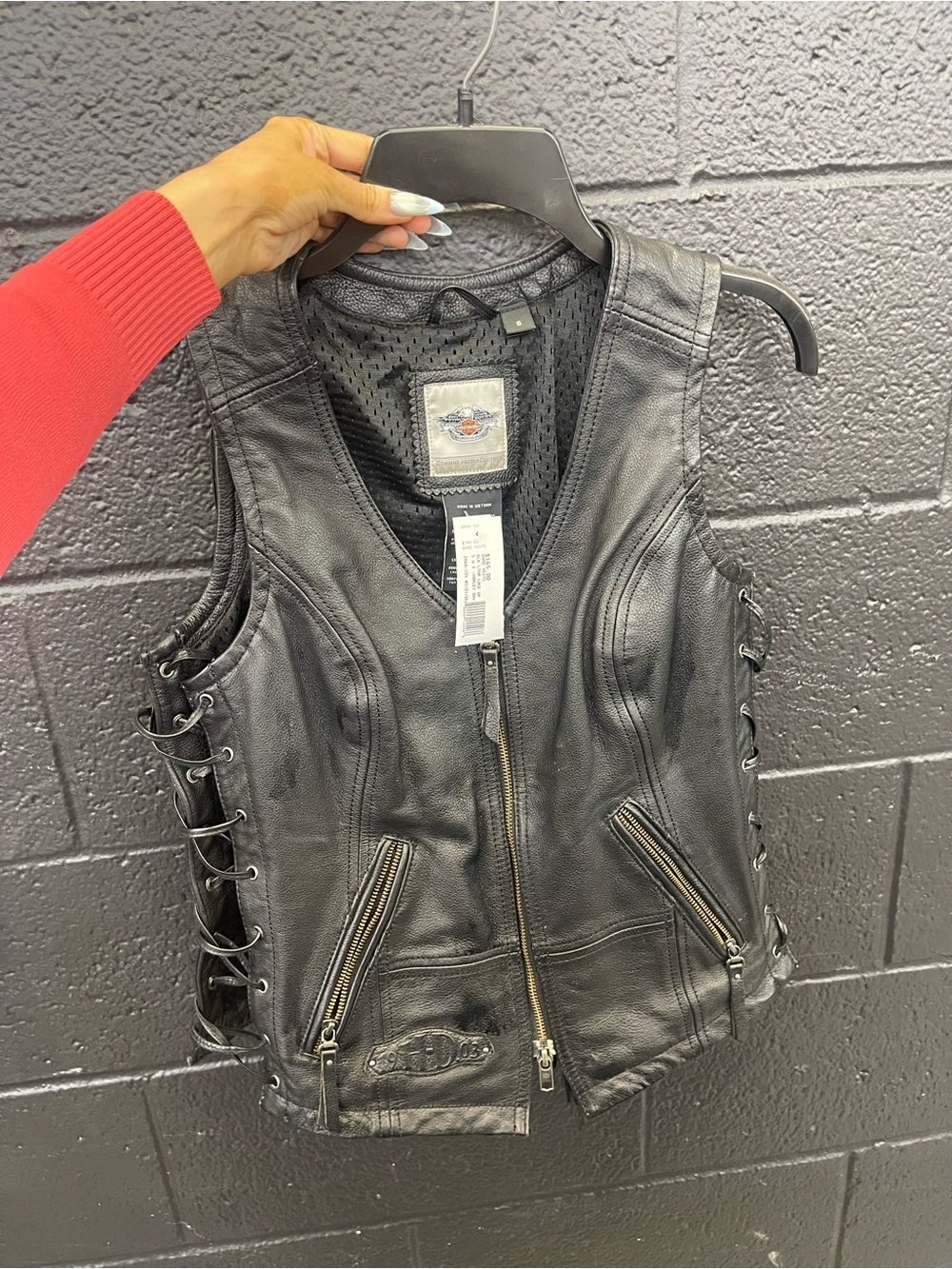 Harley-Davidson Women's Black Leather Motorcycle Vest with Side Lacing